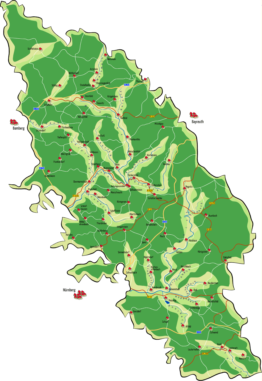 Karte der Region (https://www.frankenjura.com/images/maps/map_880.png)
